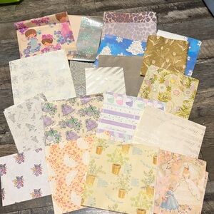 Vintage 1970s 1980s Paper Gift Wrap scrap bundle  junk journaling scrapbooking
